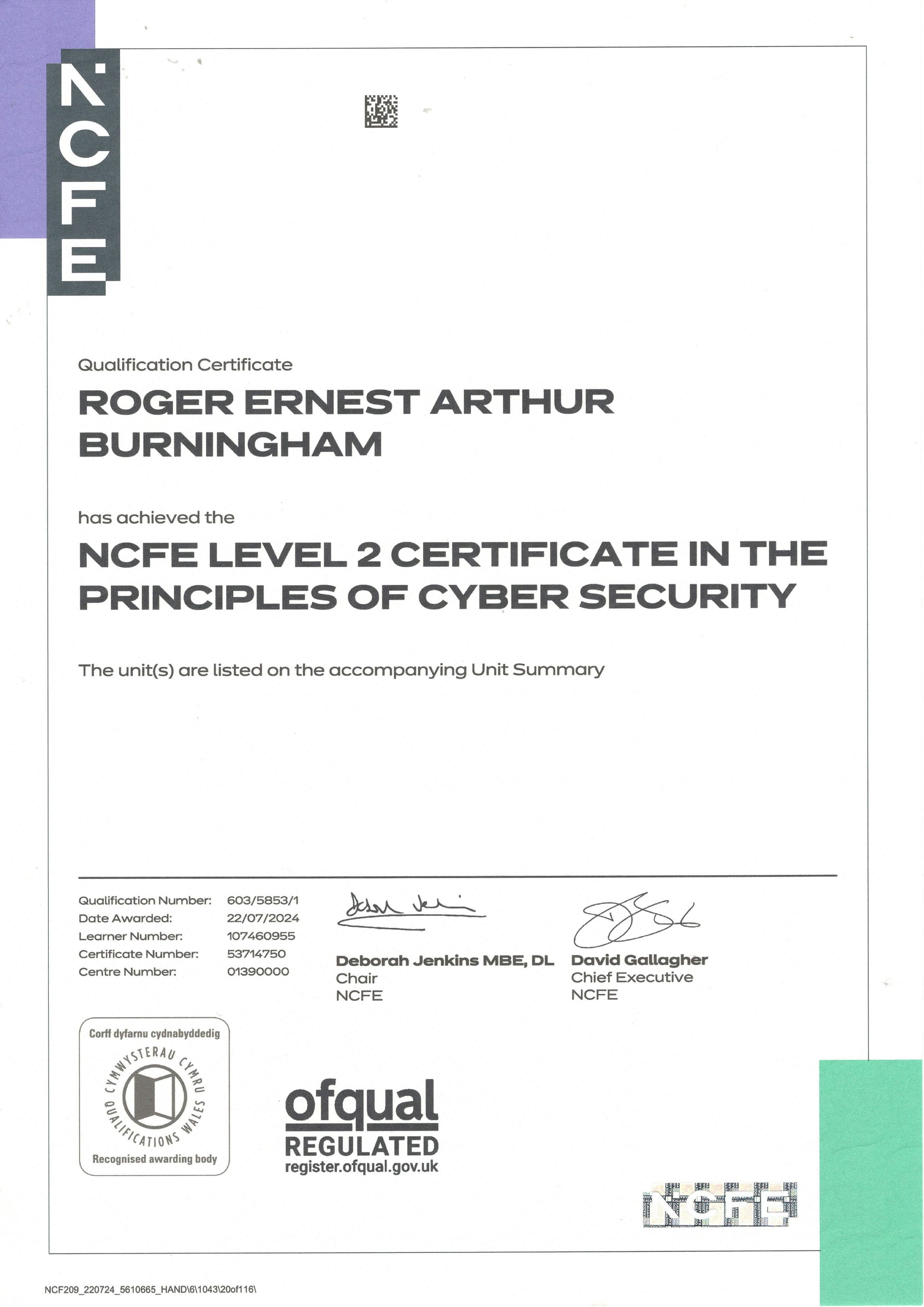 Bognor Design Studios Cyber Security training certificate